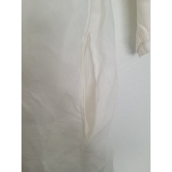 Antica Sartoria Beaded Embroidered Button Down Linen Tunic Size XL White Coastal - Picture 7 of 14